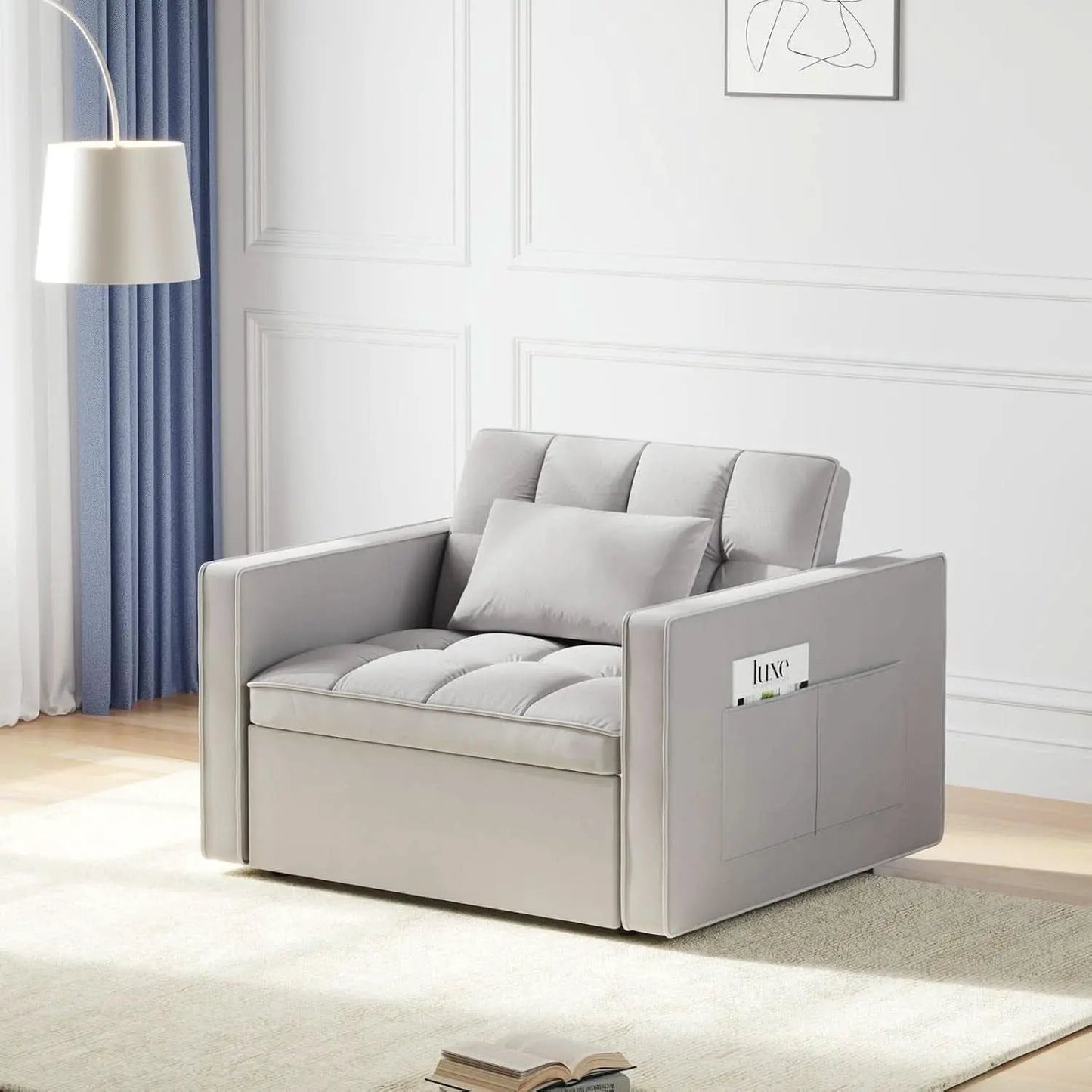 Grey Sleeper Sofa Bed Chair Three Level Adjustable Backrest from PriceLows™