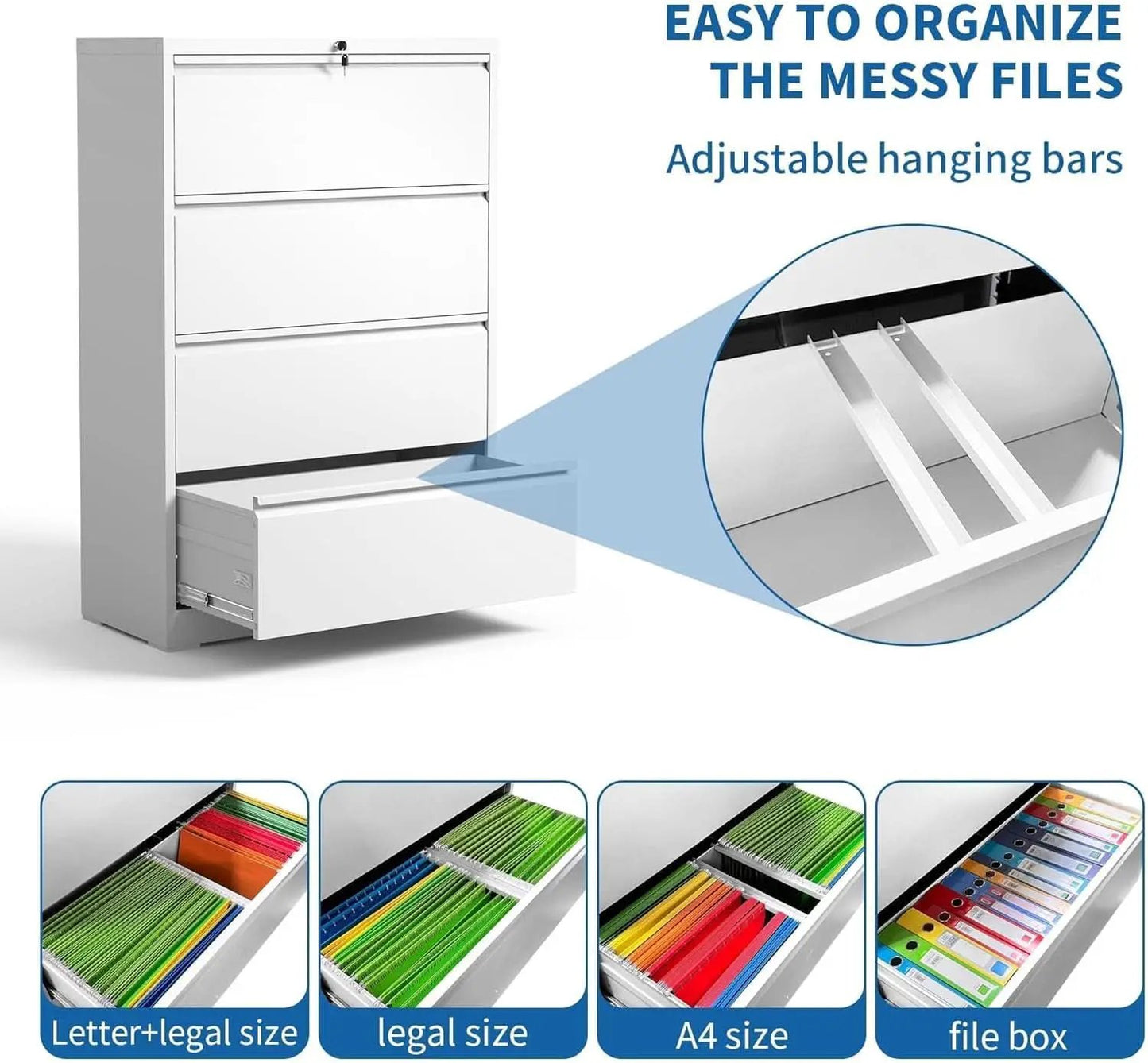 Lateral File Cabinet 4 Drawer White Metal With Locks from PriceLows™