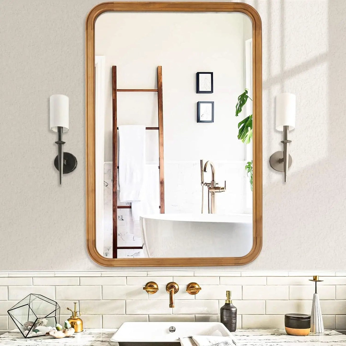 Wood Framed Bathroom Mirror 24x36 Inch Wall Mounted from PriceLows™