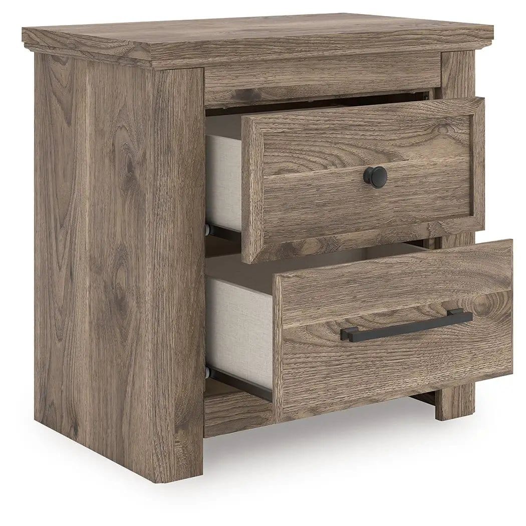 Rusticott Two Drawer Night Stand Nightstands w/ Charging Station | 26.1 x 16.06 x 25.35 in | Engineered Wood & Linen | Brown