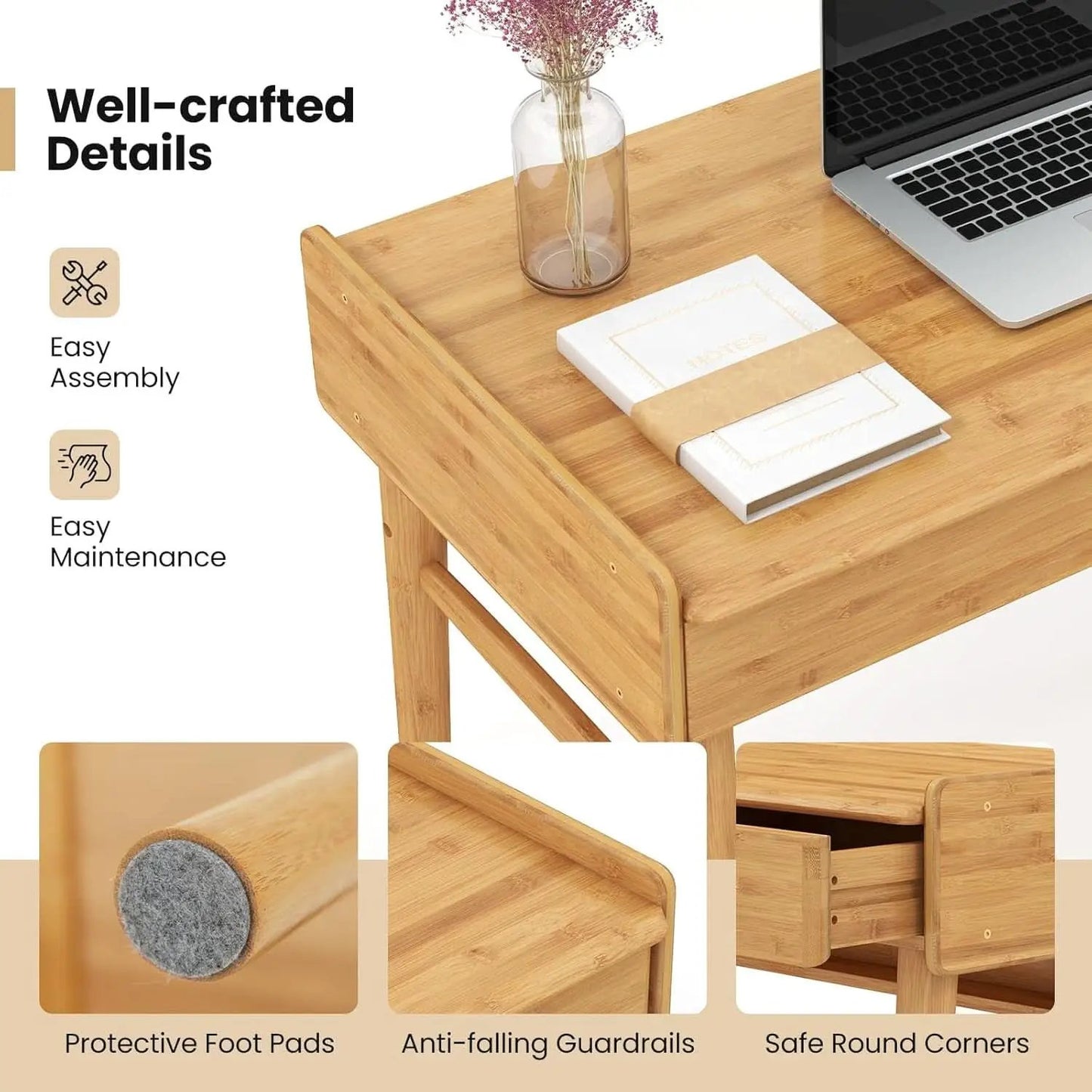Bamboo Computer Desk with Drawers and Open Shelf from PriceLows™