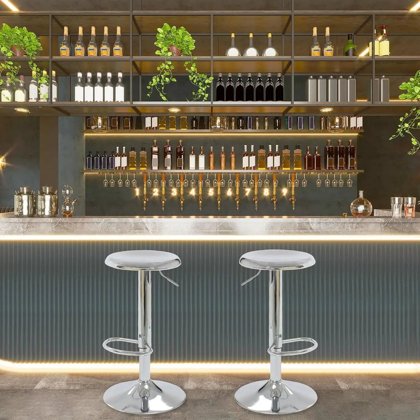 Set Of 2 Adjustable Chrome Bar Stools With 360 Degree Swivel from PriceLows™