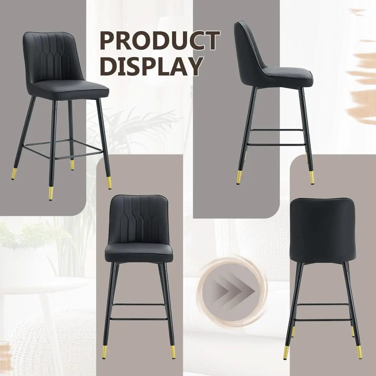 27 Inch Black Counter Height Bar Stool Set With Back Faux Leather from PriceLows™