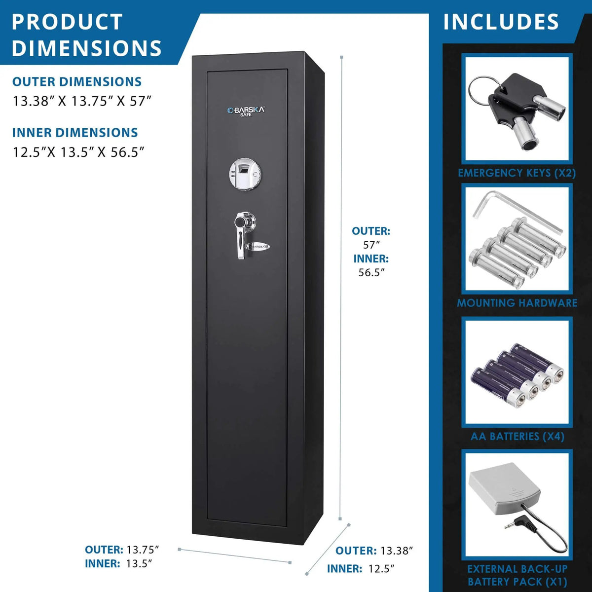 Tall Biometric Rifle Safe | Barska 5.51 CF Capacity | Pry-Resistant Solid Steel | Biometric Keypad