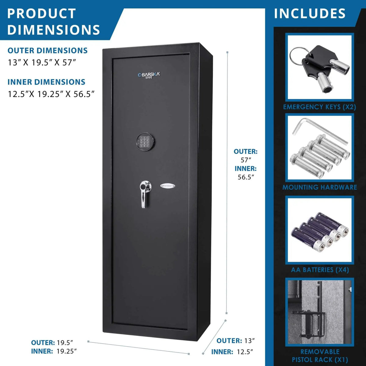 Extra-Large Rifle Gun Safe | Barska 7.87 CF Capacity | Electronic Keypad | Secure Lock