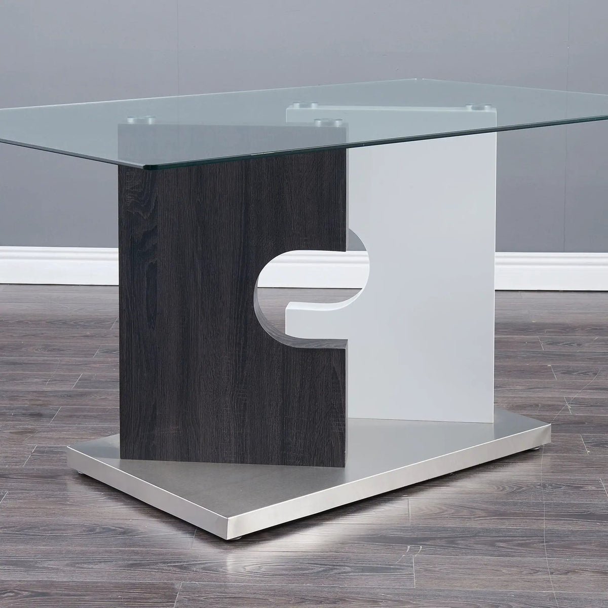 Iris Dining Table | Gray | 59 Inch Width | Two-Tone Pedestal Base