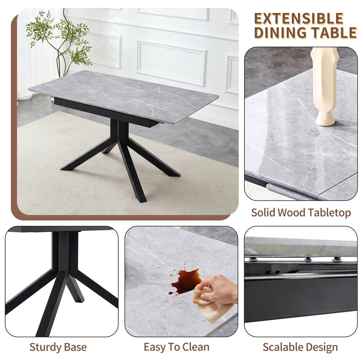 Rectangular Dining Table With Geometric Legs For Dining Room - | 67.01 x 31.6 x 29.9 in | Iron & Metal | Light Gray
