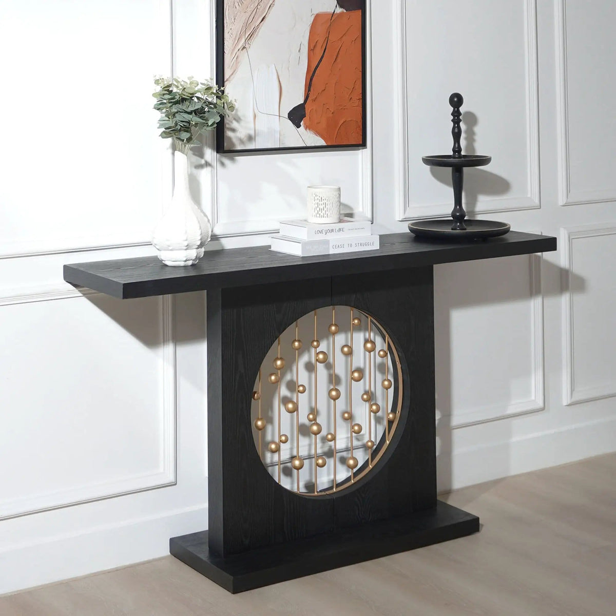 Console Table With Circular Art Decor For Living Room Multi | 56 x 14 x 32.3 in | Engineered Wood & Metal | Living Room