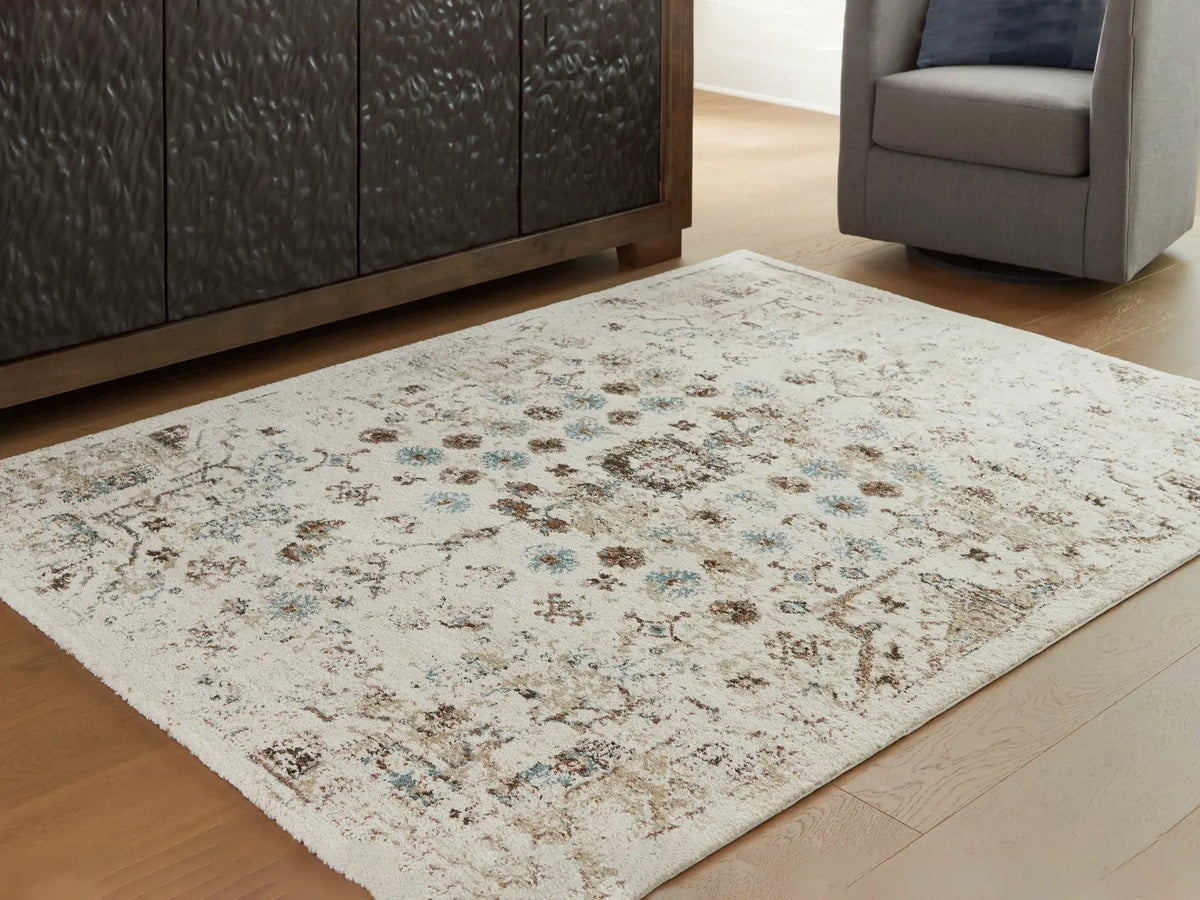 Jossler Area Rug | 94.38 x 119.13 Inch | Traditional Pattern | Ivory Brown And Teal