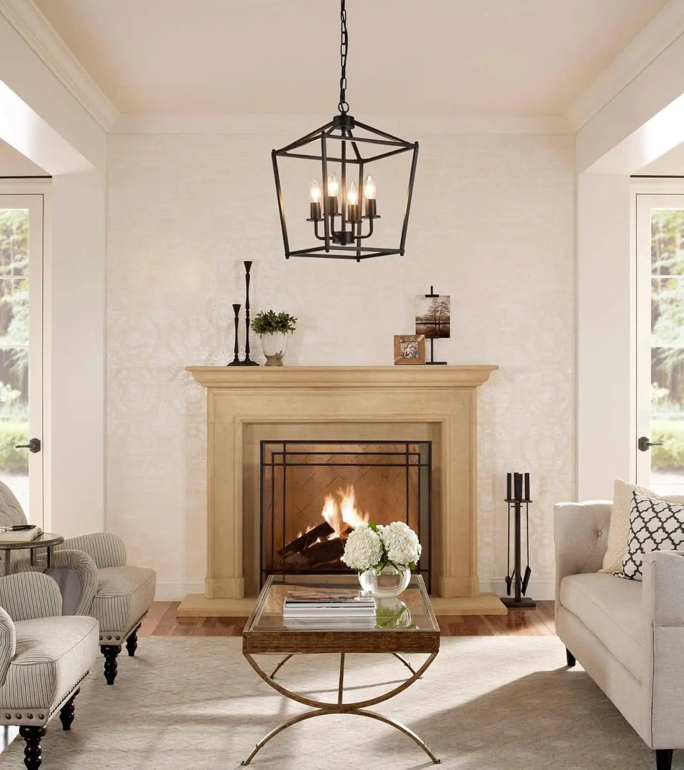 UL Black Industrial Lantern Chandelier 4 Light Pendant from PriceLows™