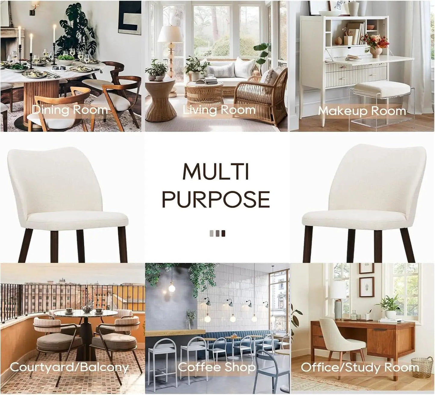 Beige Upholstered Dining Chairs With Wood Legs Set Of 6 from PriceLows™