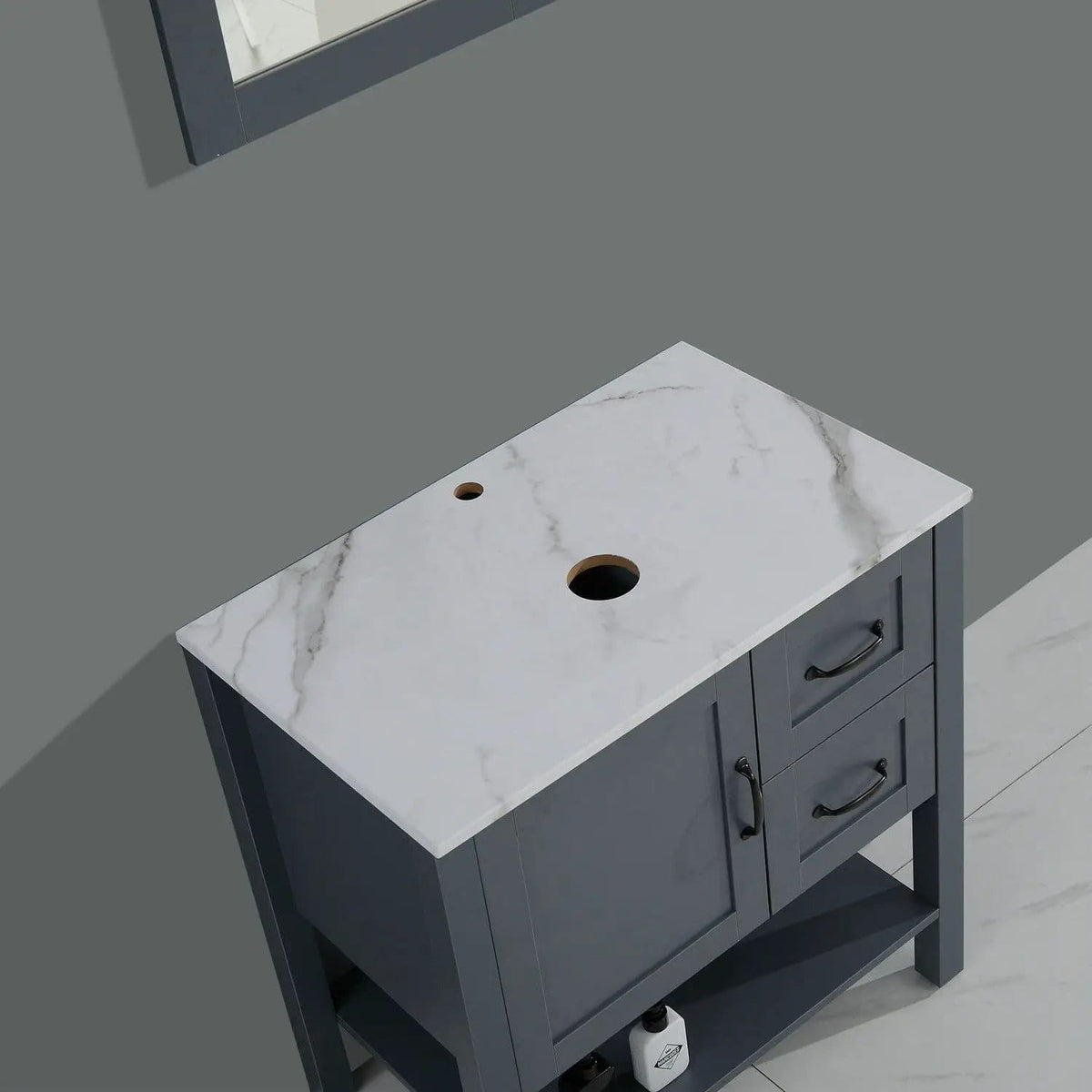 Bathroom Vanity With Mirror And Top Only - | 30 x 18.5 x 31.5 in | Marble & Stainless Steel | Gray