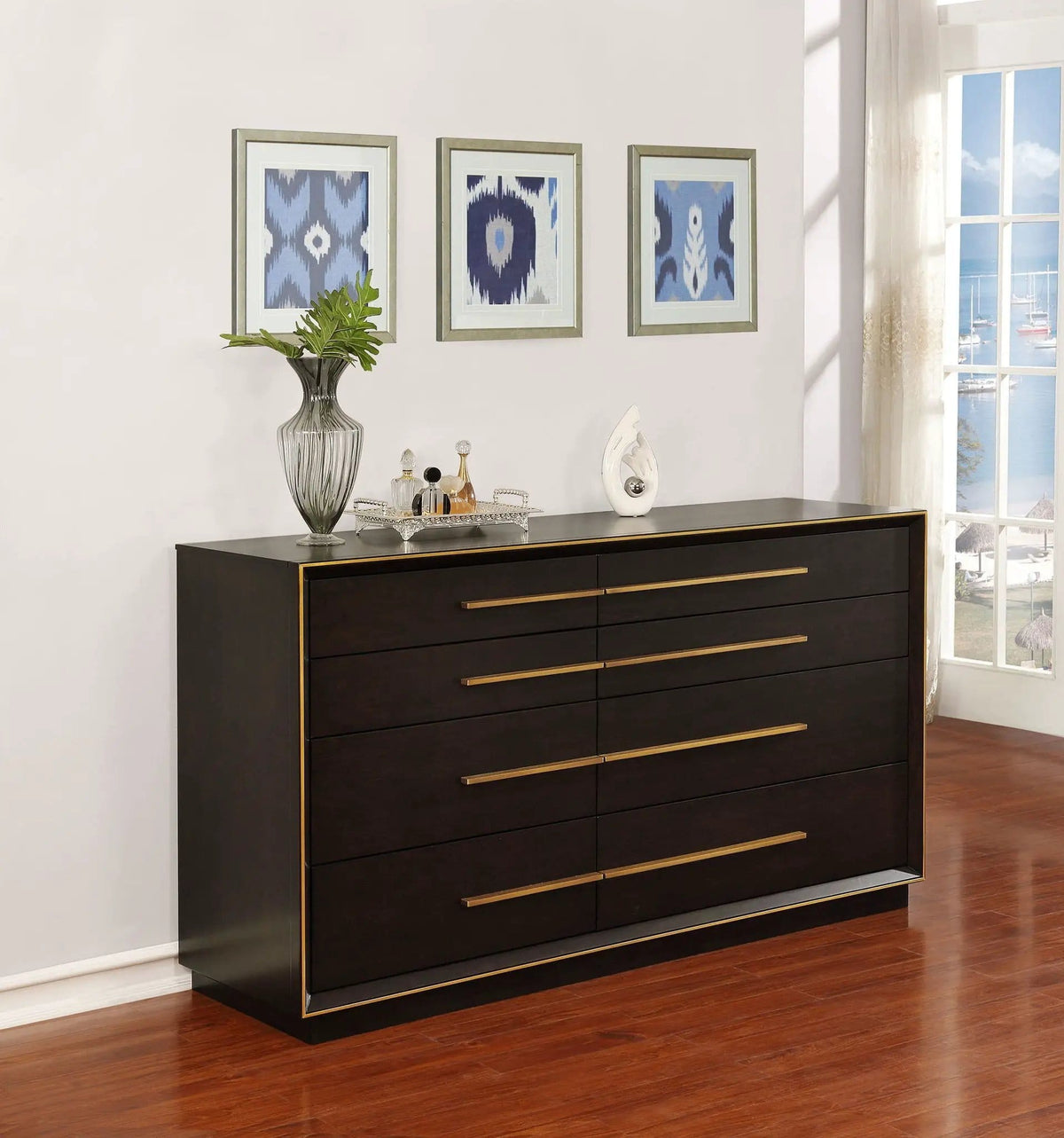 Durango 8-drawer Dresser Smoked Peppercorn | 70 x 20 x 38.5 in | Engineered Wood & Metal | Bedroom