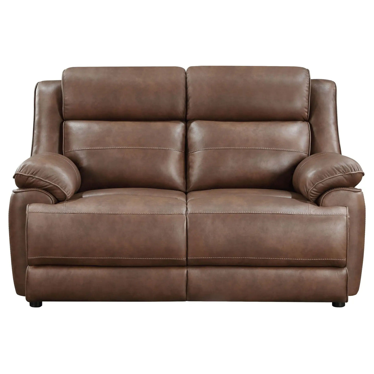 Ellington Upholstered Padded Arm Loveseat | 63 x 39 x 40.5 in | Faux Leather | Dark Brown