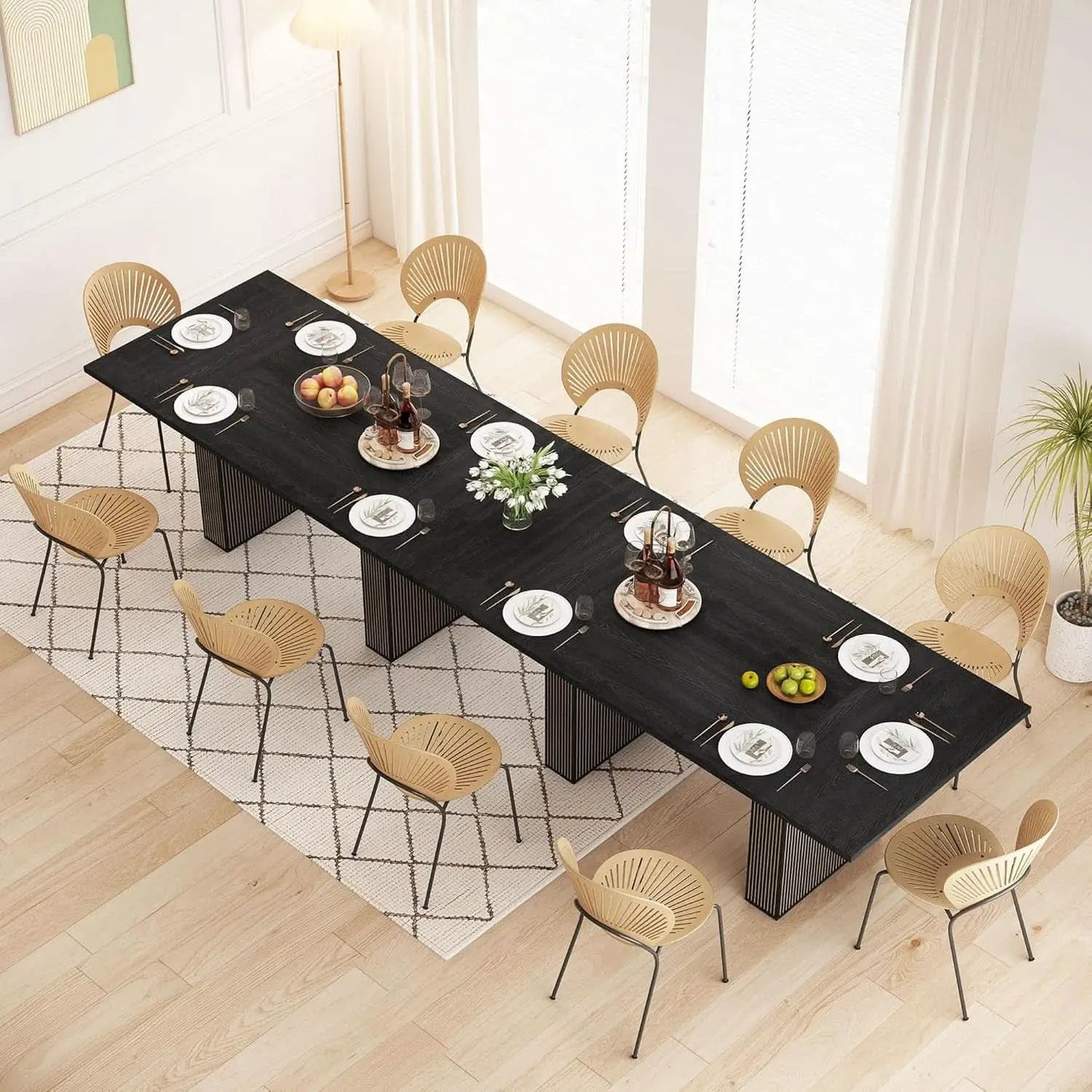 Dining Table 78 Inch Black Rectangular Farmhouse Kitchen from PriceLows™