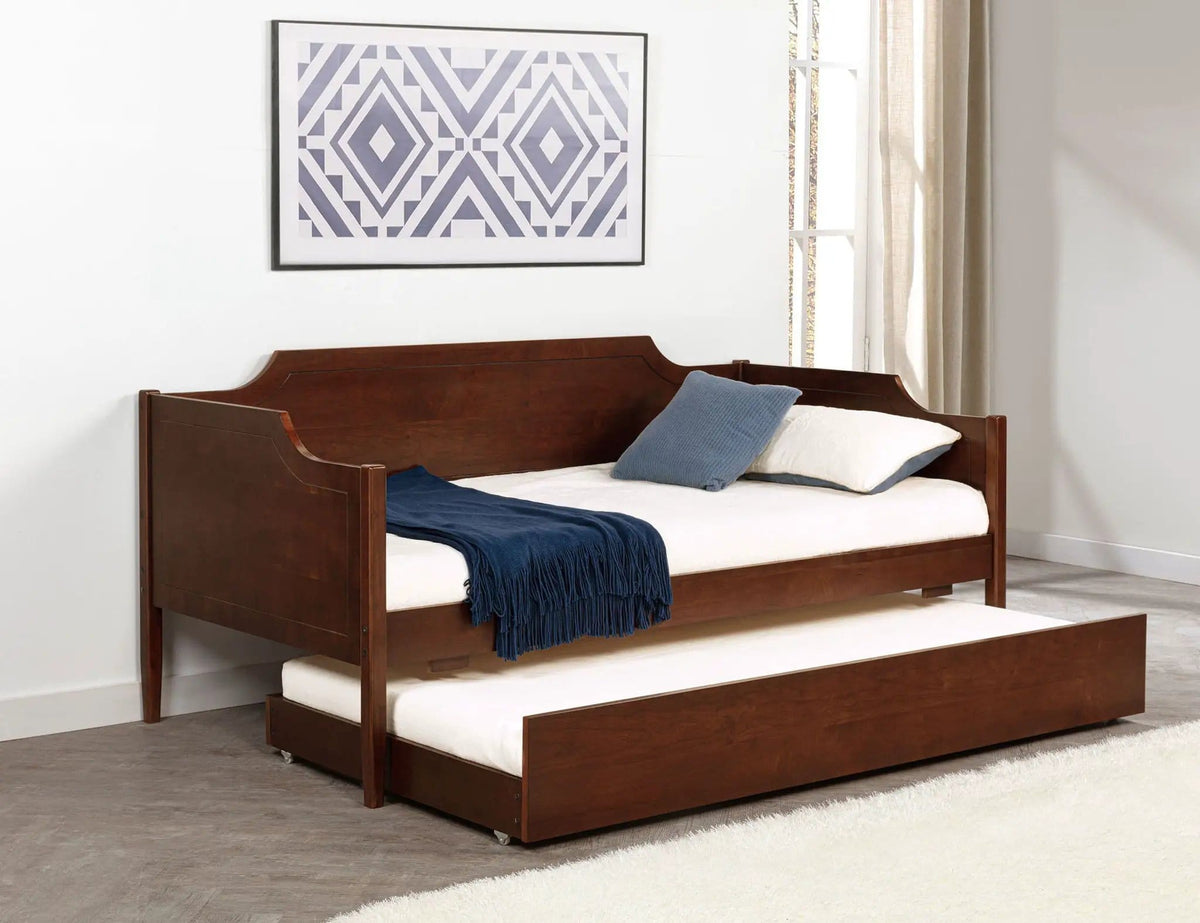 Redding Wood Twin Daybed With Trundle | 81 x 42 x 37 in | Rubberwood & Mdf | Cherry