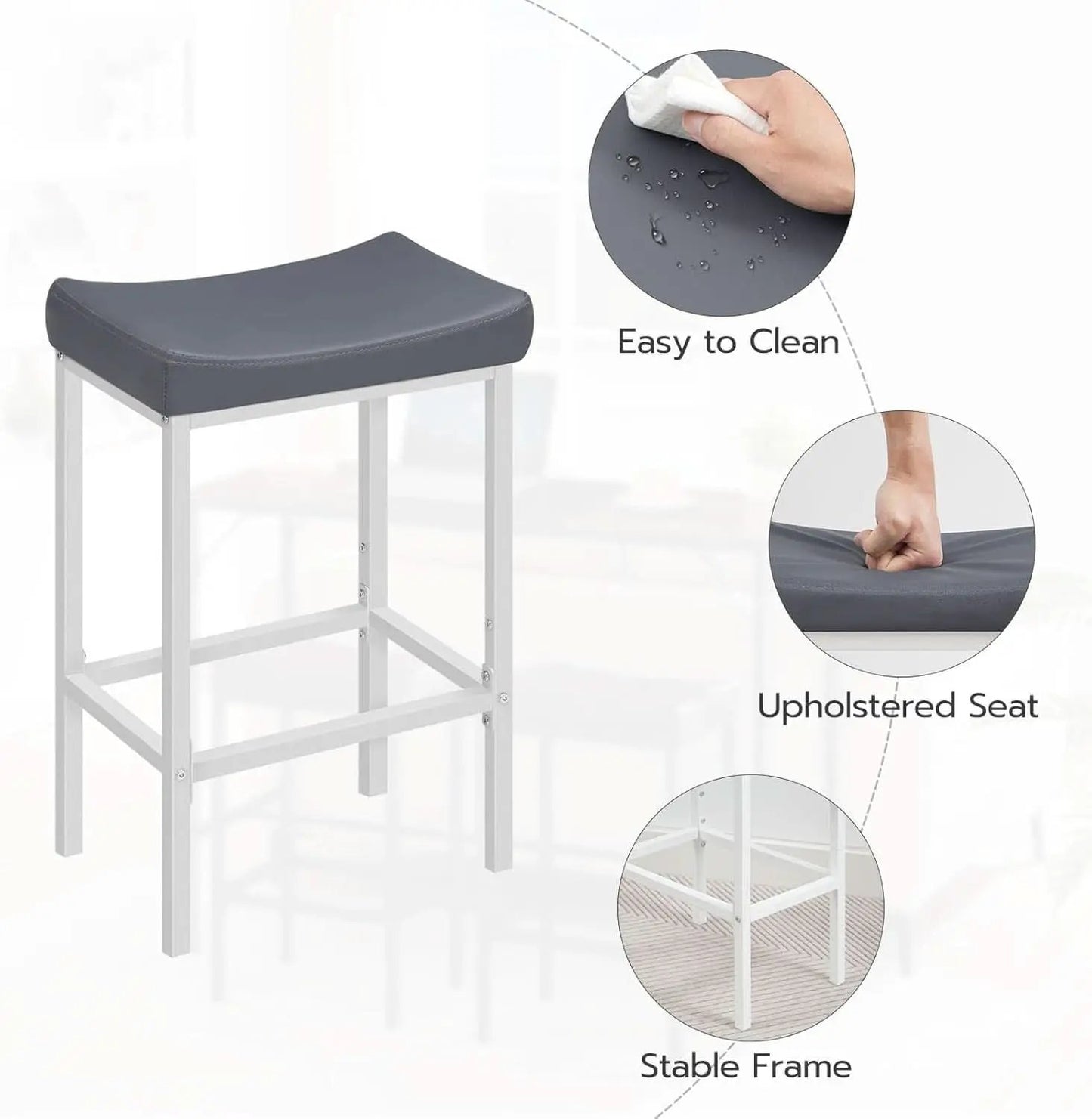 Saddle Bar Stools Set of 2, 24.8 Inches, White and Gray from PriceLows™