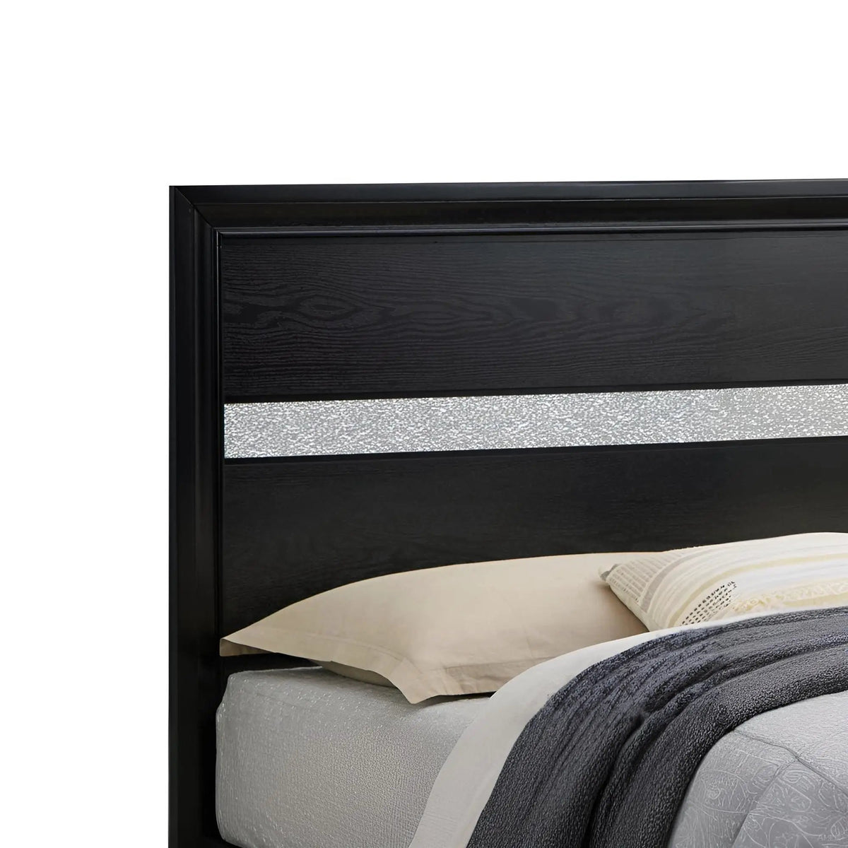 Madrid Queen Storage Bed | Two Built-In Drawers | Nickel Handles | Black Wood Grain Finish