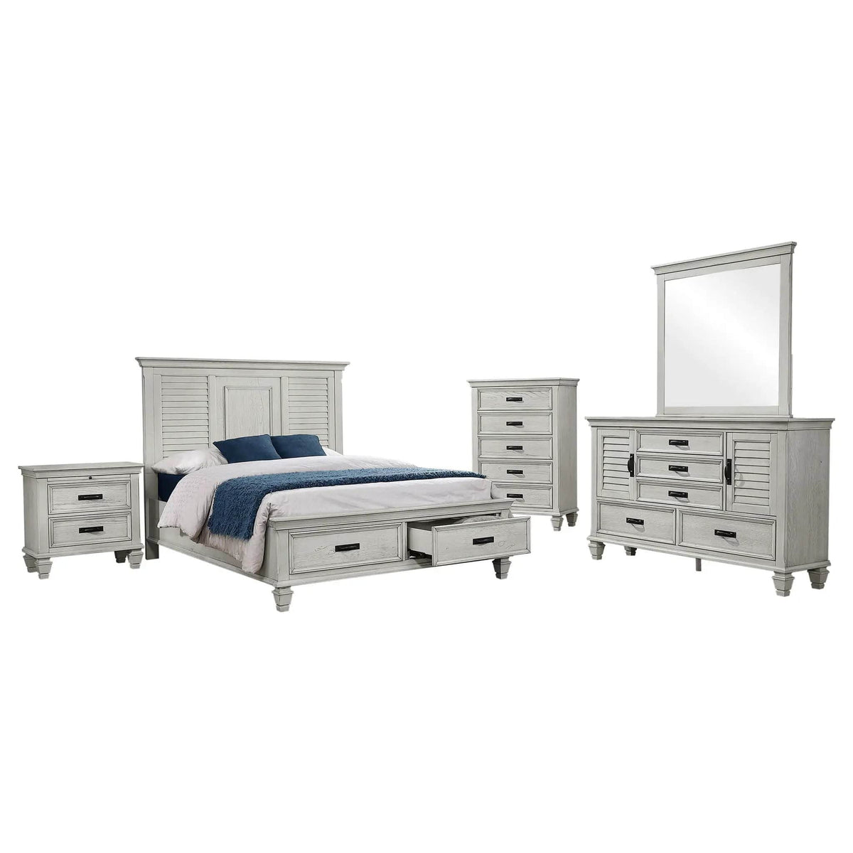 Franco 5-piece Queen Bedroom Set Distressed | 5-Piece Set | Bedroom Furniture | White