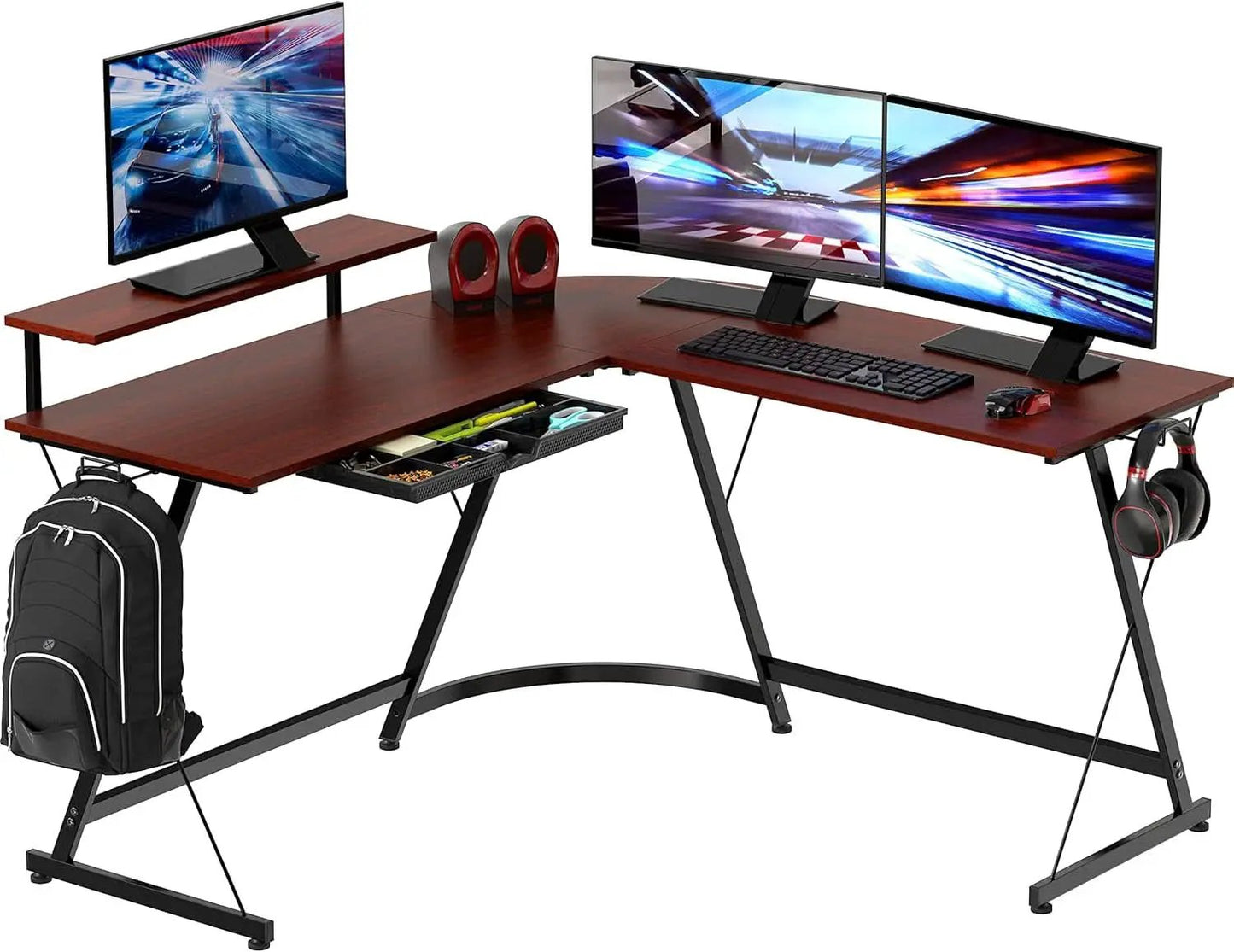 Vista L Shape Desk With Adjustable Monitor Stand Cherry from PriceLows™