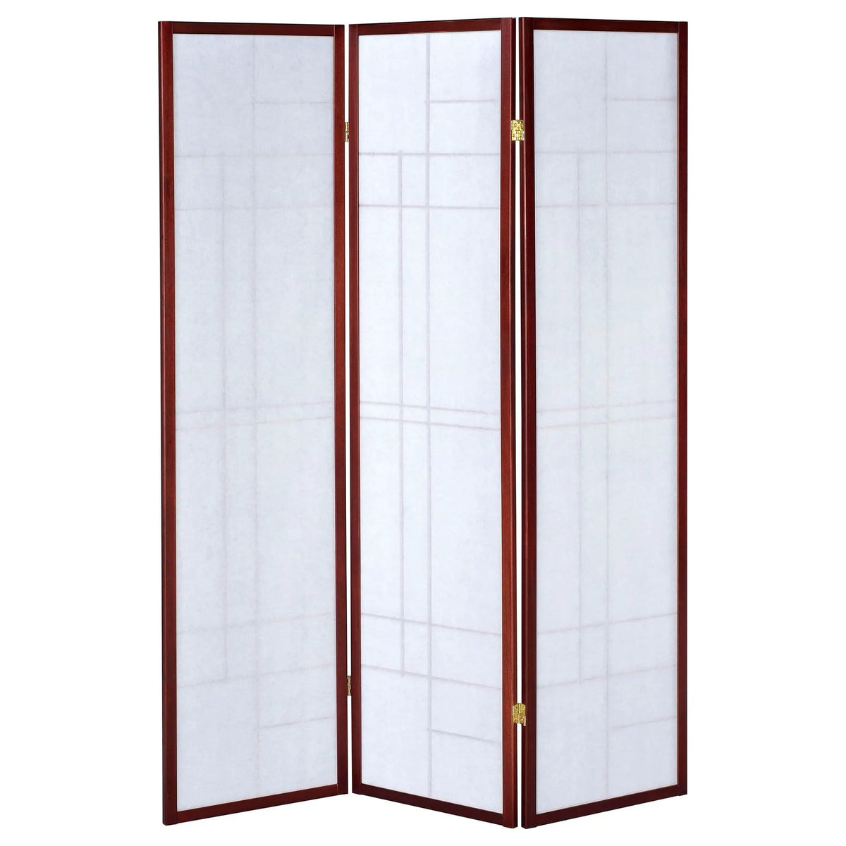 Katerina 3-Panel Room Divider Folding Shoji Screen | 52 x 0.75 x 70.25 in | Rubberwood & Fabric | Cherry