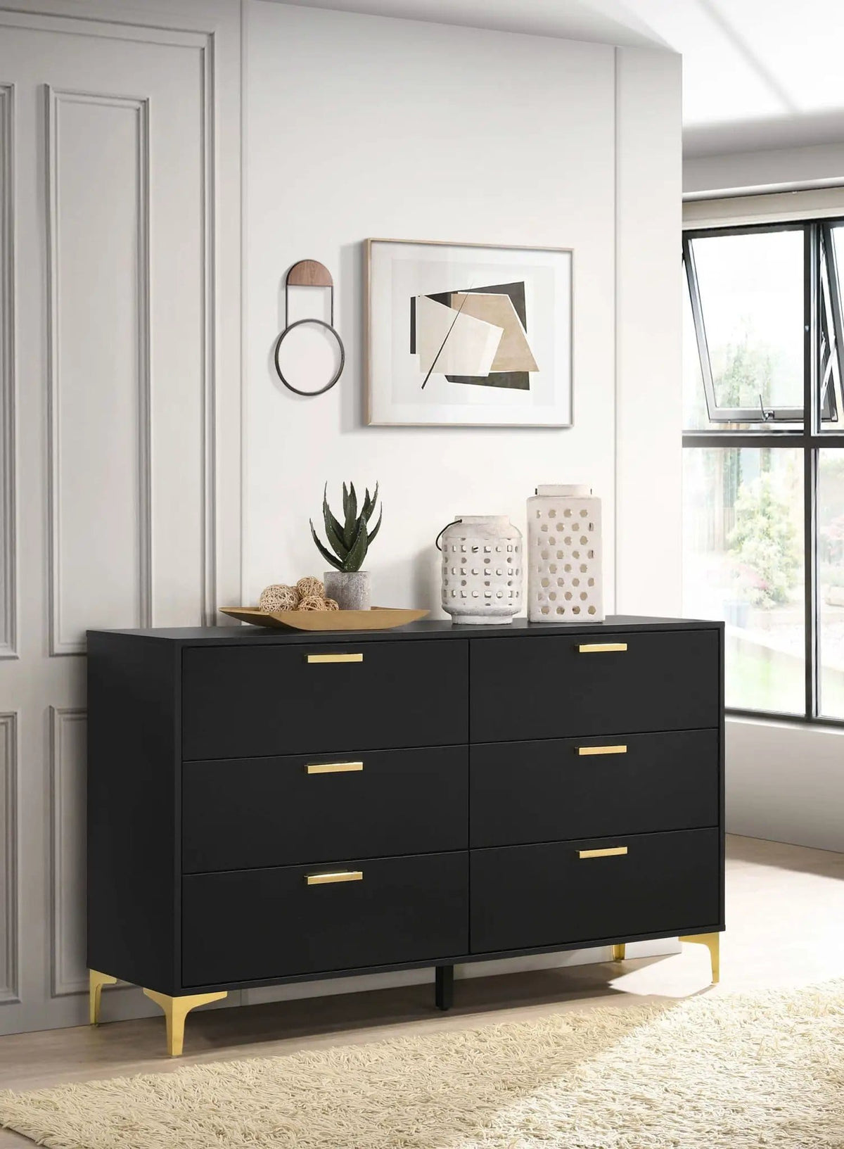 Kendall 6-drawer Dresser | 58.5 x 15.75 x 34.25 in | 6-Drawer | Black