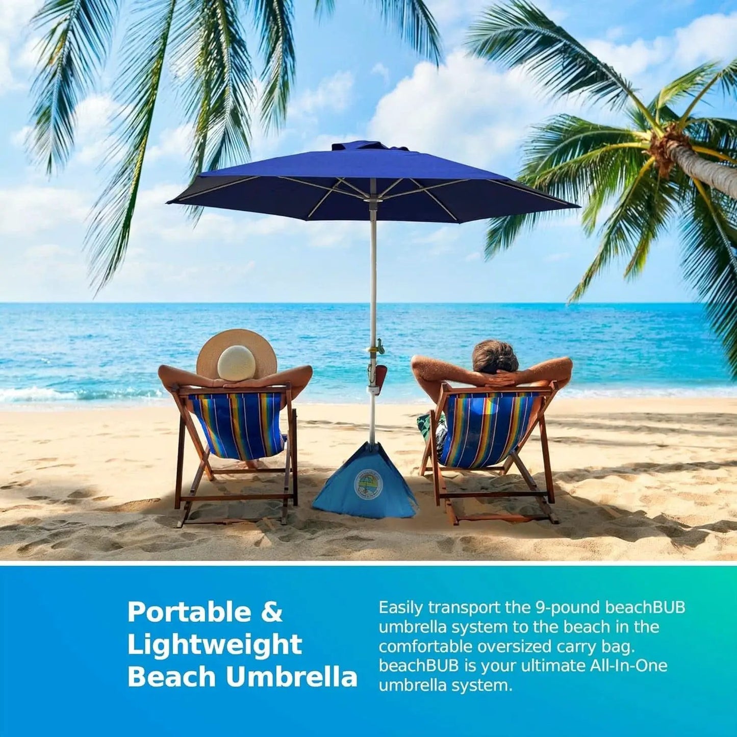 Deep Ocean Blue All In One Beach Umbrella System Ultra Base from PriceLows™