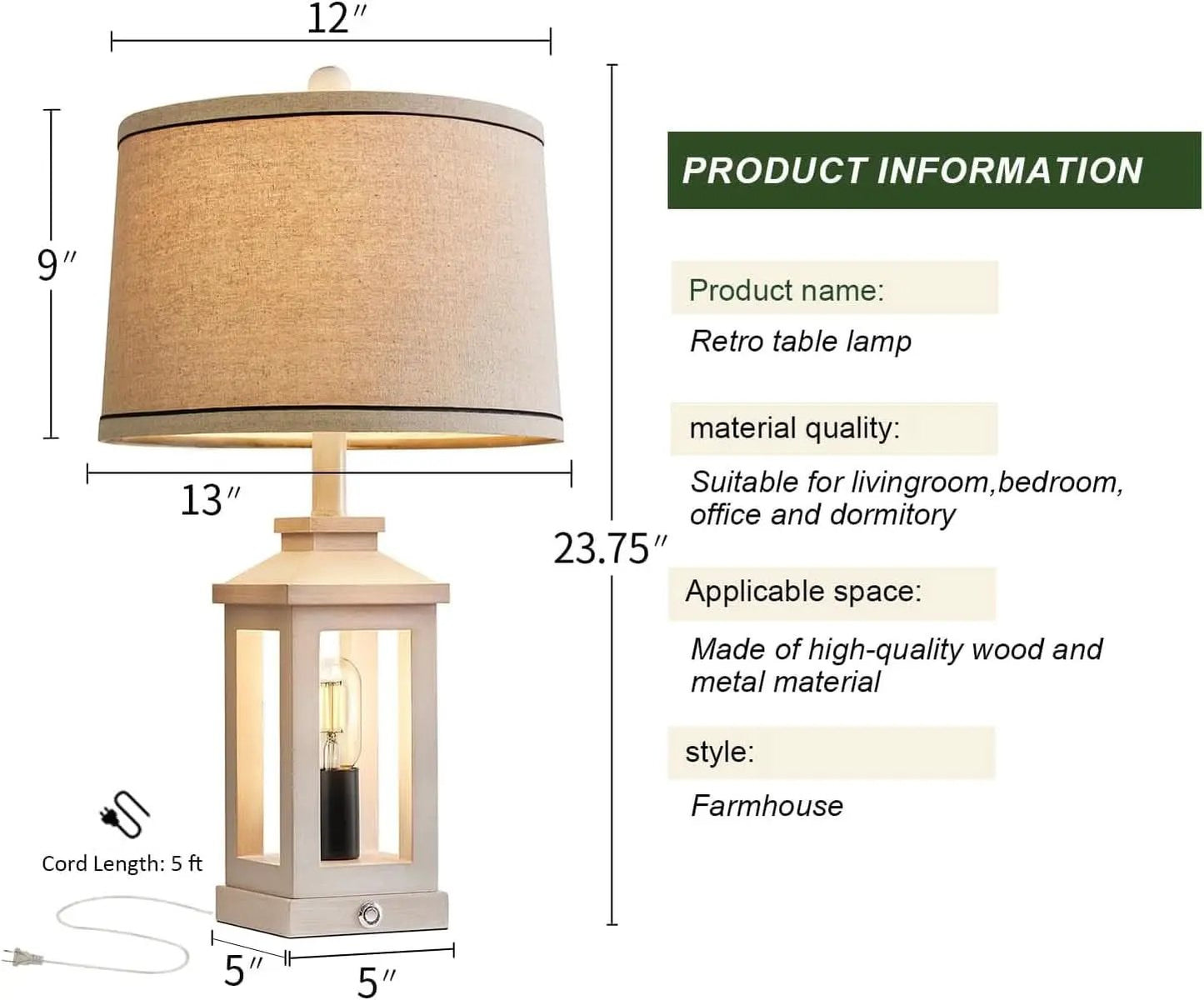 White Farmhouse Table Lamp Set With Dimmable Touch Control from PriceLows™
