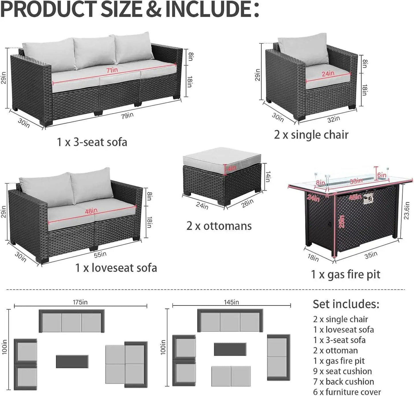 7 Piece Outdoor Furniture Set With 45 Inch Fire Pit from PriceLows™