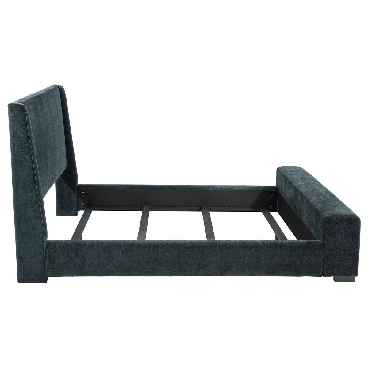 Preston Upholstered Queen Audio Flame Visualizer Bed Dark | 68.25 x 96.5 x 51.25 in | Engineered Wood & Fabric | Blue