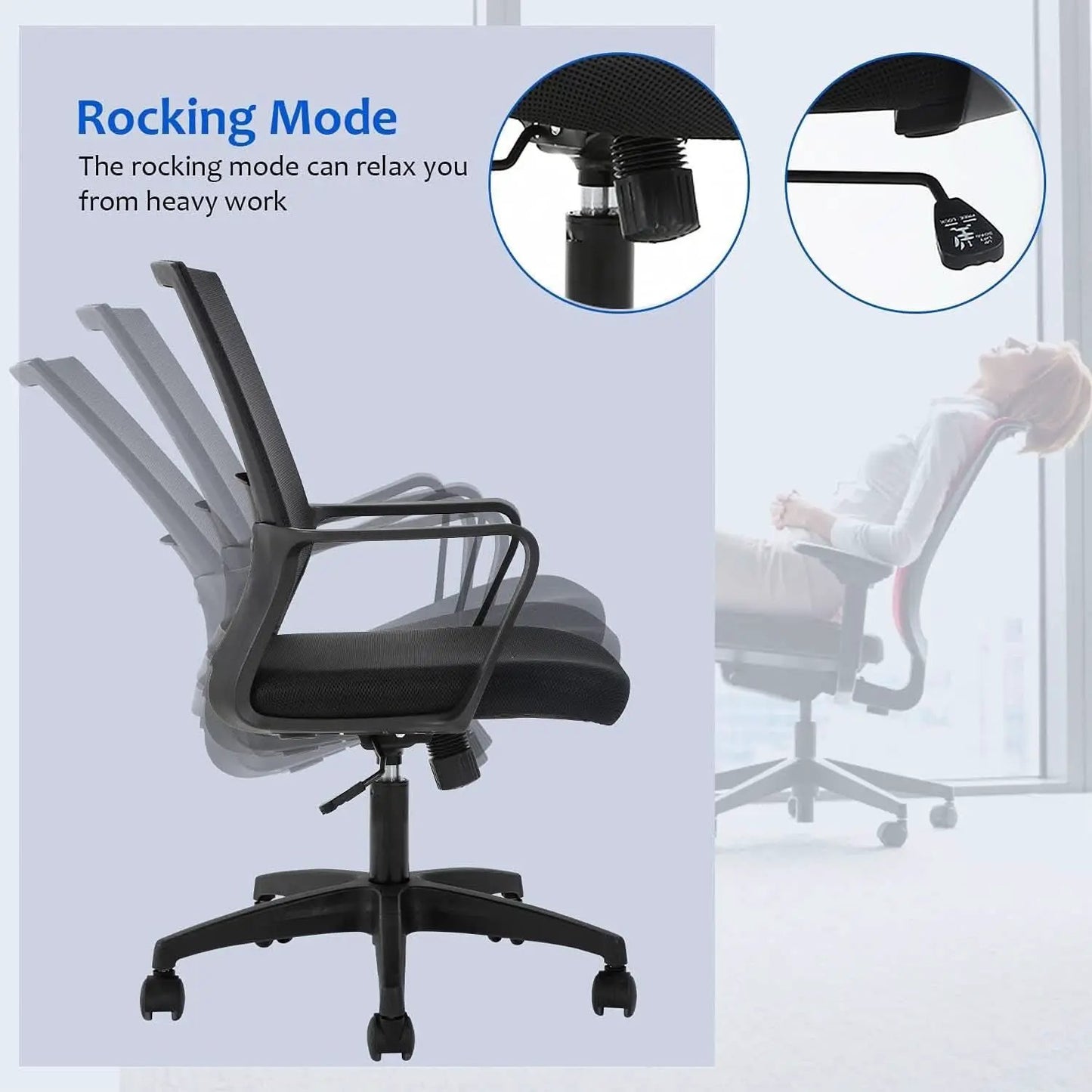 Black Ergonomic Mid Back Mesh Office Chair With Lumbar from PriceLows™