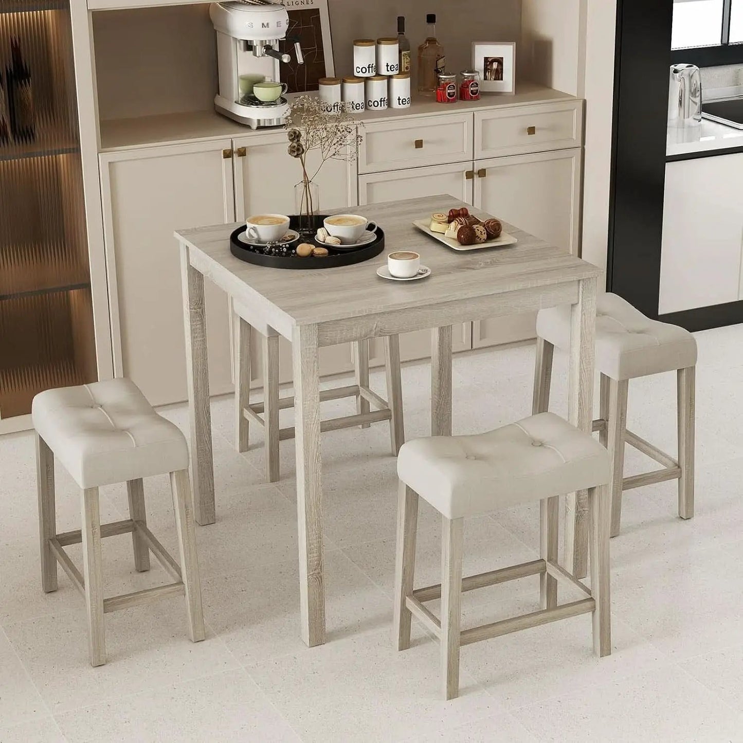 Bar Table Set Square Ultrasoft Cushioned Stools Space Saving from PriceLows™