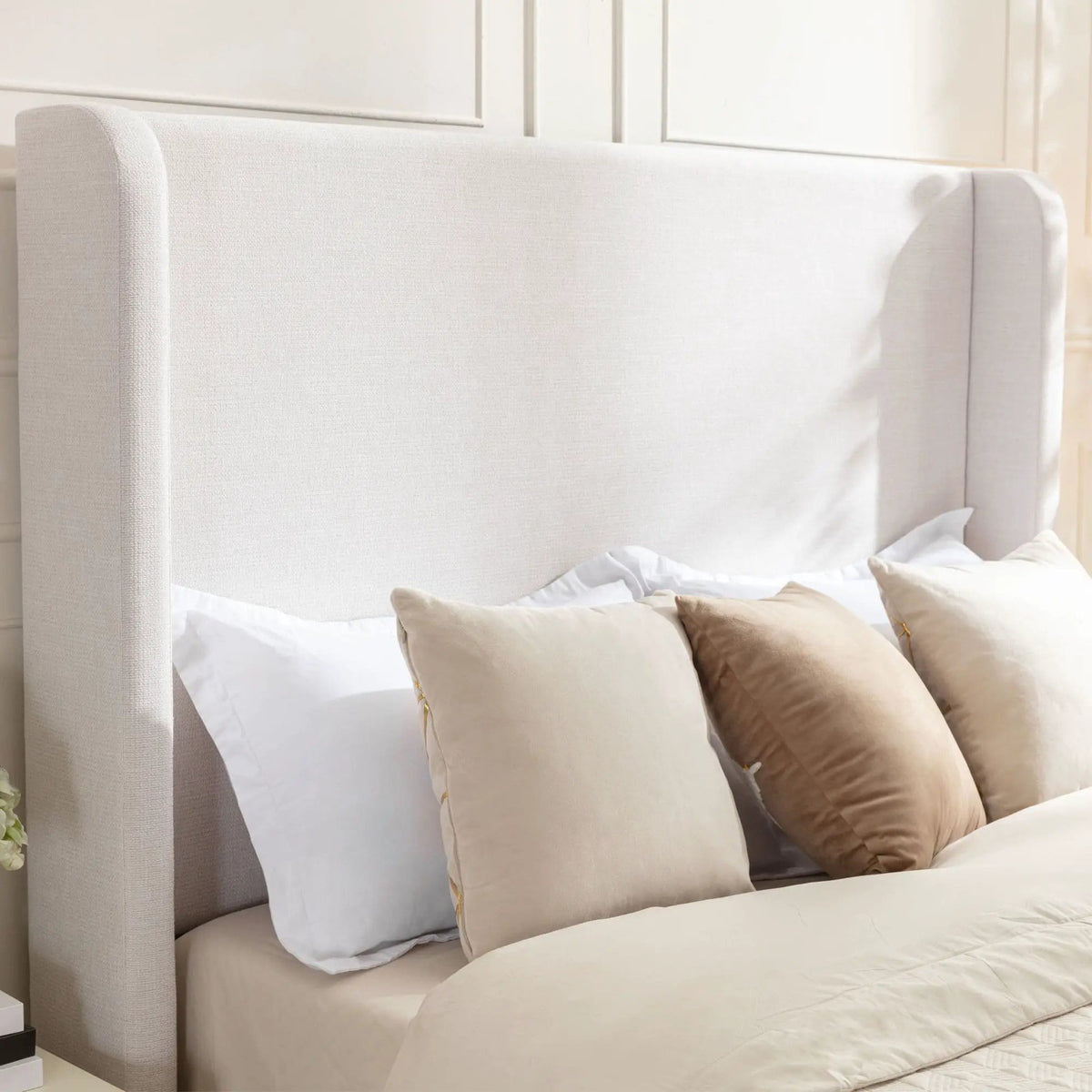 Hayden Upholstered Wingback Bed With Tall Headboard | 2 Pieces | Solid Wood & Walnut | Bedroom