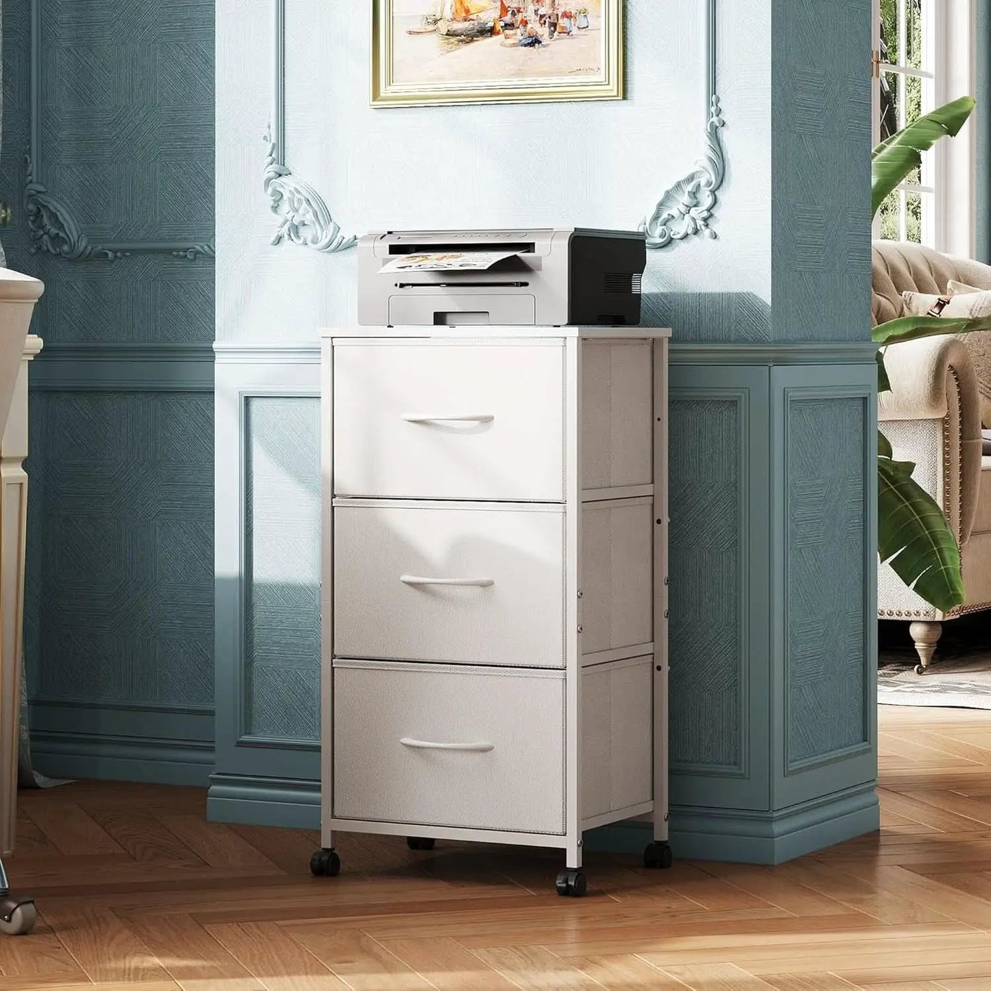 White Dresser With 3 Drawers And Wheels Wood Top Storage from PriceLows™