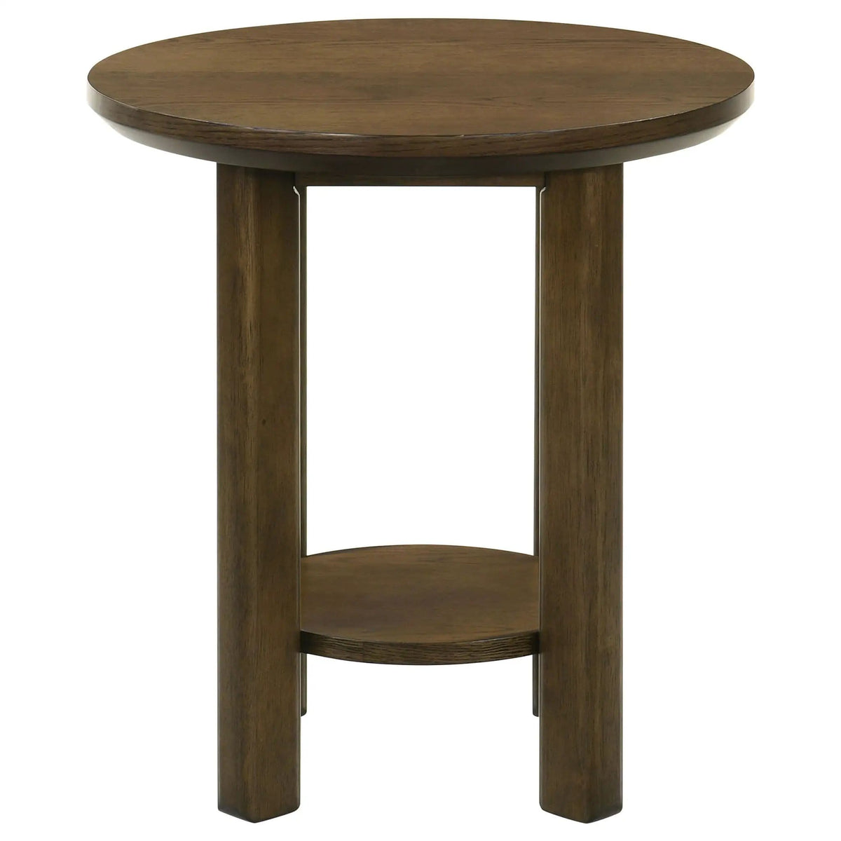 Ottowa 22-Inch Round Wood Side End Table with Shelf | 22 x 22 x 23.75 in | Solid Wood & Oak Veneer | Brown