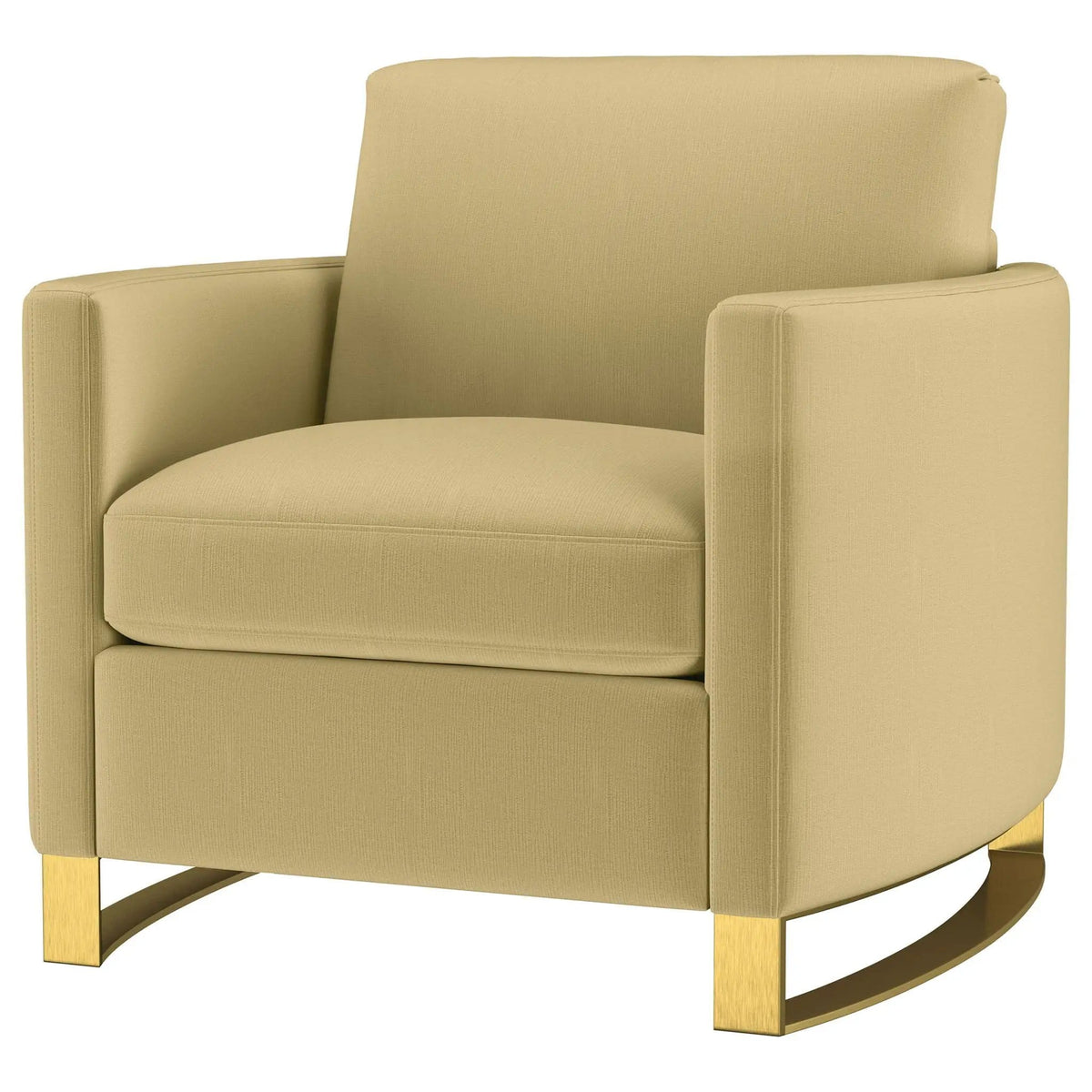 Corliss Upholstered Curved Track Arm Chair Camel | 38.5 x 36.5 x 36 in | Velvet & Stainless Steel | Living Room