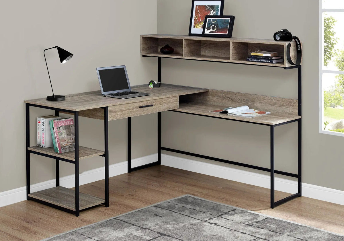 L-Shaped Corner Computer Desk With Shelves | 59 Inch Width | 2 Open Shelves | Split Worksurface