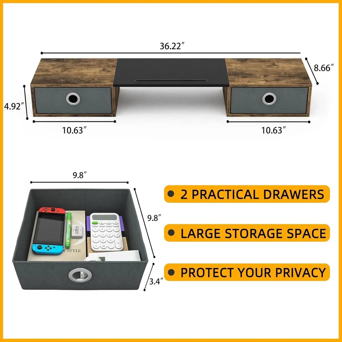Dual Monitor Stand Riser For Two Monitors With Two Drawers from PriceLows™