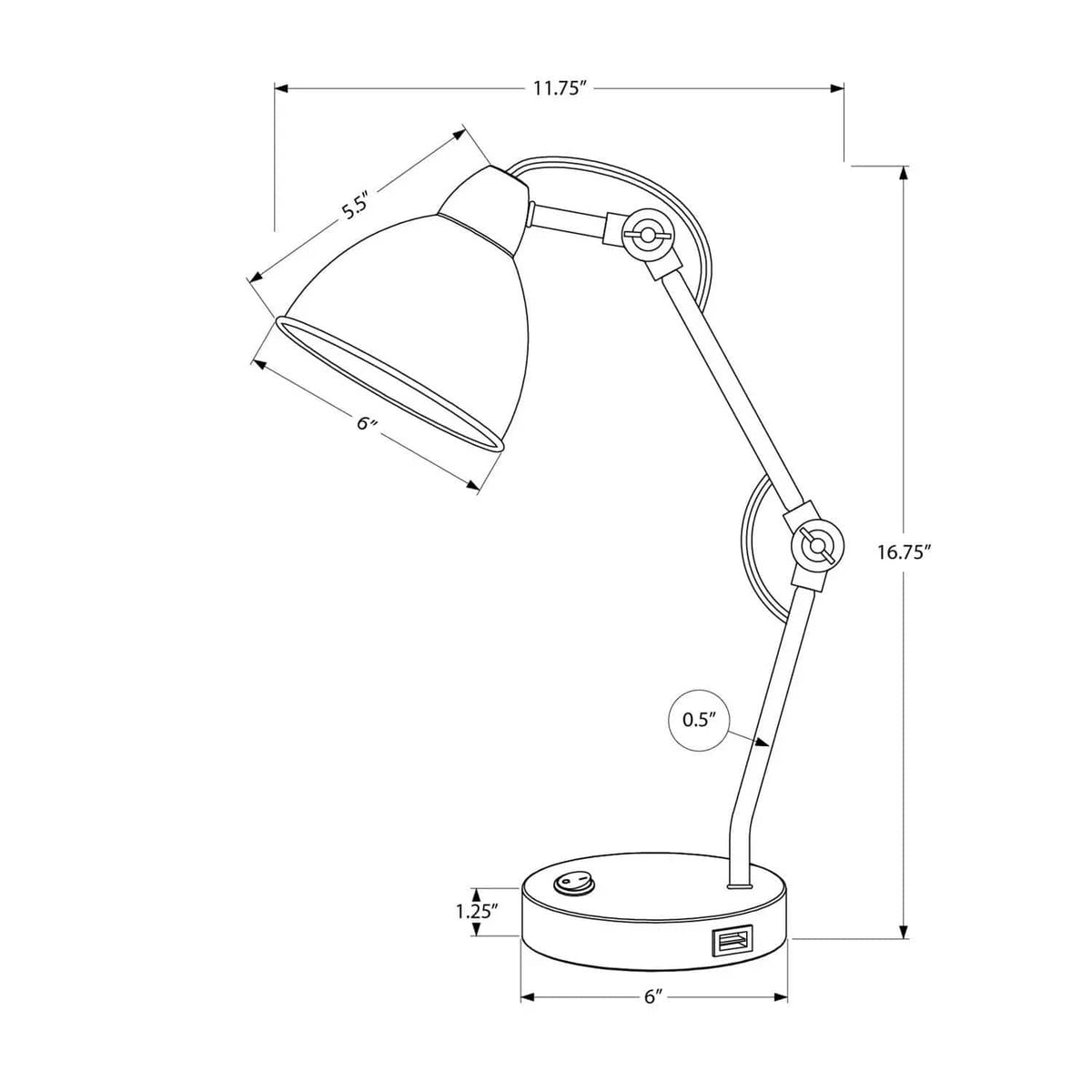 Lighting, Table Lamp, USB Port Included, Nickel Metal, Nickel Shade, Modern - | 11.75 x 6 x 16.75 in | Metal | Silver