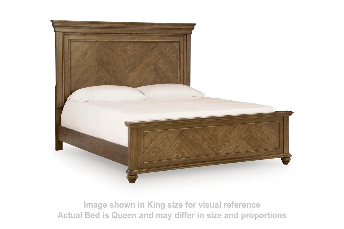 Panel Bed | Herringbone Headboard | Rich Wood Grain Finish