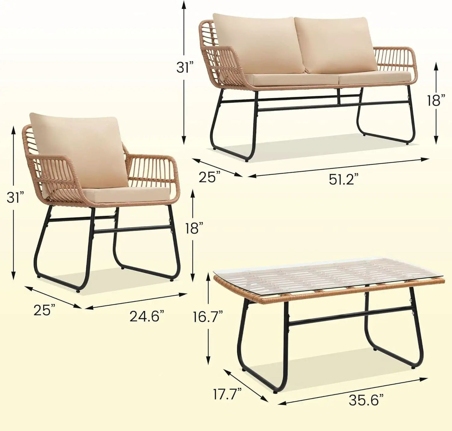Four Piece Outdoor Wicker Sofa Rattan Chairs Set from PriceLows™