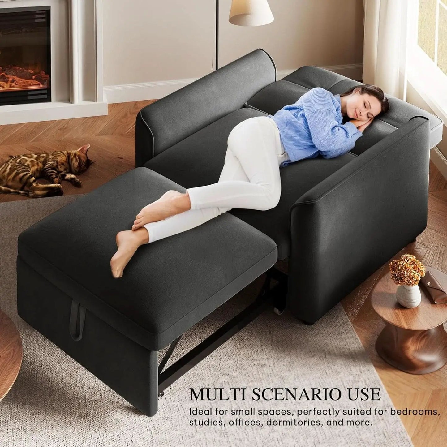Convertible Sofa Bed Chair Gray Velvet Upholstered from PriceLows™