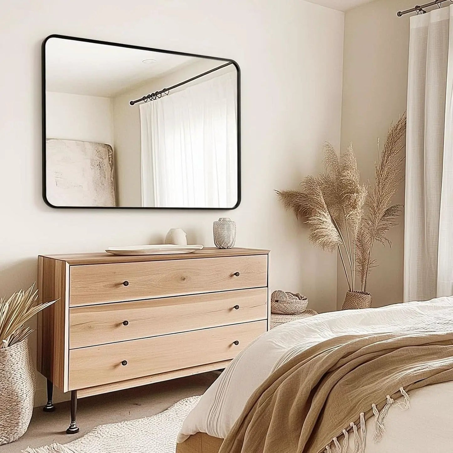 Black 30x40 Inch Rectangle Metal Frame Bathroom Vanity Mirror Wall Mounted from PriceLows™