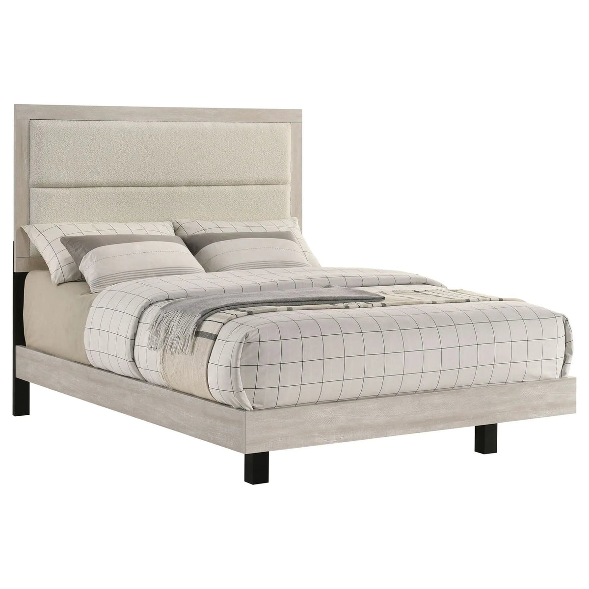 Trenton 54-inch Wood Full Panel Bed Rustic | 57.25 x 78.75 x 53.75 in | Rubberwood & Engineered Wood | Cream