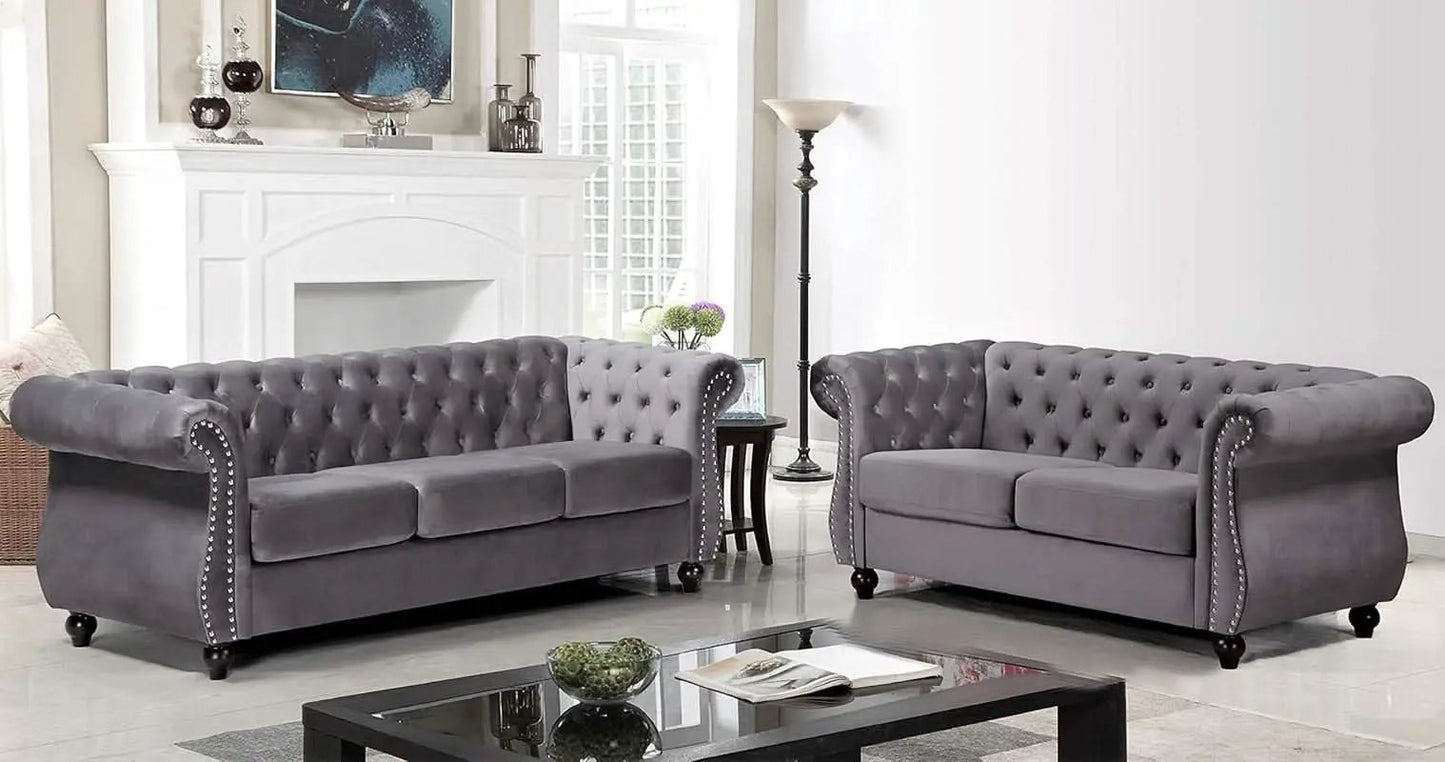 Gray Velvet Loveseat Modern Living Room Furniture Sofa from PriceLows™