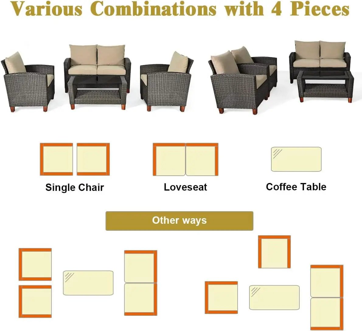 Patio Rattan Furniture Set 4 Piece Beige For Outdoor Use from PriceLows™