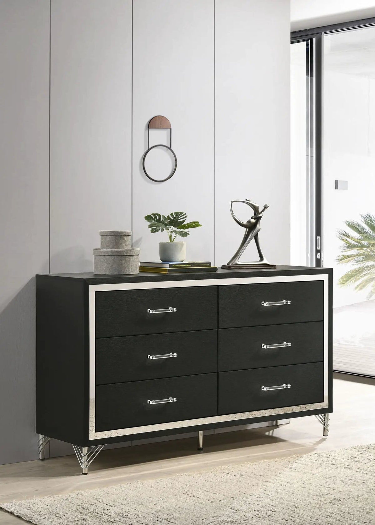 Lucia 6-drawer Dresser Cabinet | 58.5 x 17.25 x 33.75 in | Metal | Black