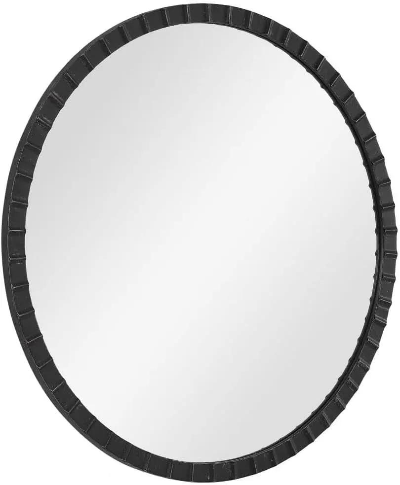 34 Inch Round Industrial Mirror Wall Mounted Matte Black Silver Finish from PriceLows™