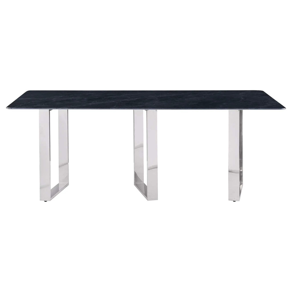 Desden 79-inch Rectangular Sintered Stone Dining Table | 78.75 x 39.25 x 29.5 in | Marble & Stainless Steel | Grey