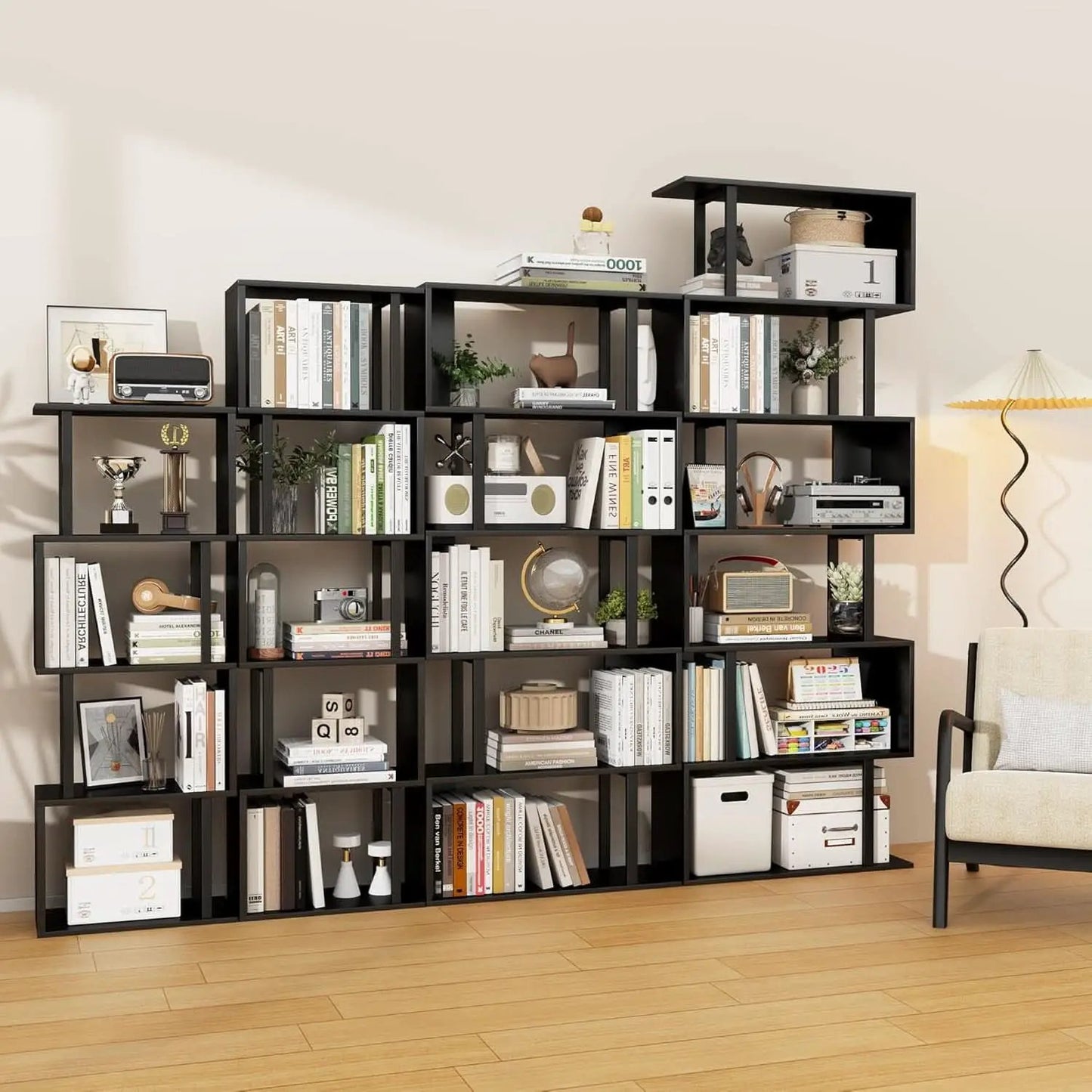 5 Tier S Shaped Bookcase Black Wood And Metal Livingroom from PriceLows™